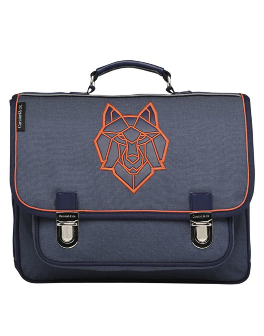 Naar School Caramel & Cie.  | Caramel & Cie Boekentas Wolf Blauw Medium